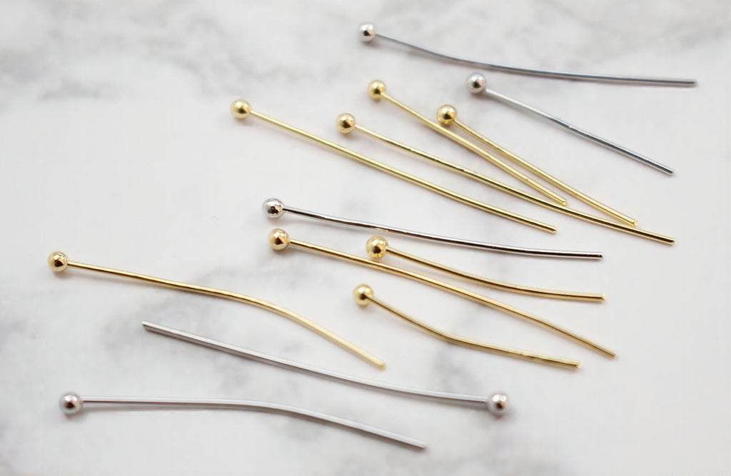 100pcs Ball Pins, Head Pins, 14K Gold Plated, 23Gauge, 15mm, 20mm, 30mm Component for Jewelry Making Findings GD009