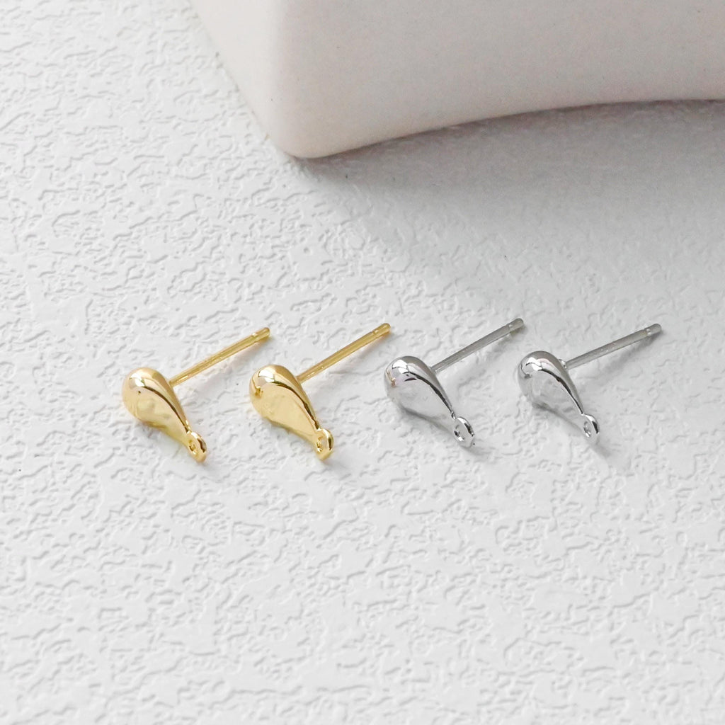 Drop Earring Post with loop, 18K Gold Plated, Nickel Free Earrings, Teardrop Shaped Ear Stud, Jewelry Making Findings D0440