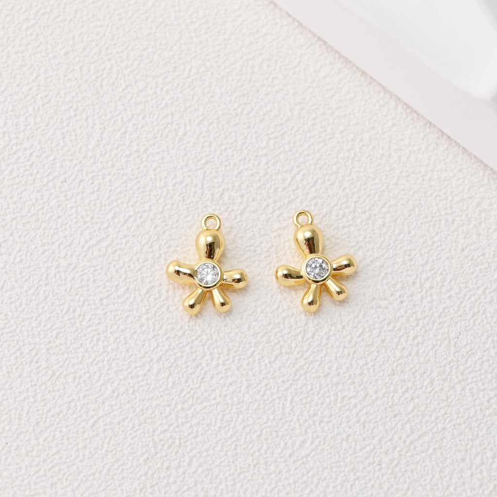 Colgante de flor con pavé de circonitas cúbicas, chapado en oro de 18 quilates, para collares y pendientes, accesorios de joyería D0495