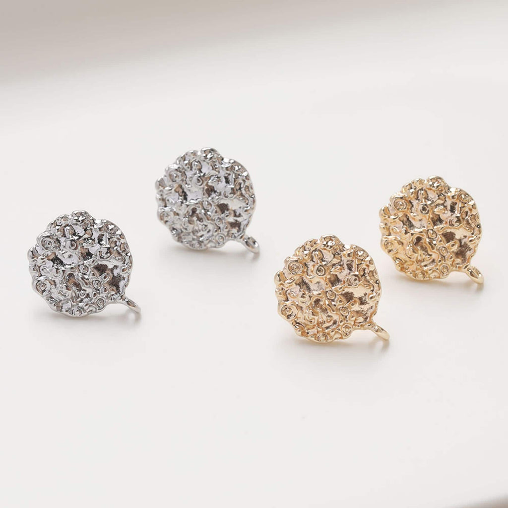 Round Lava Ear Post With Loop, S925 Silver Ear Pin Nickel Free Earrings, Gold/Silver Ear Stud, Hypoallergenic Earring Findings JG004