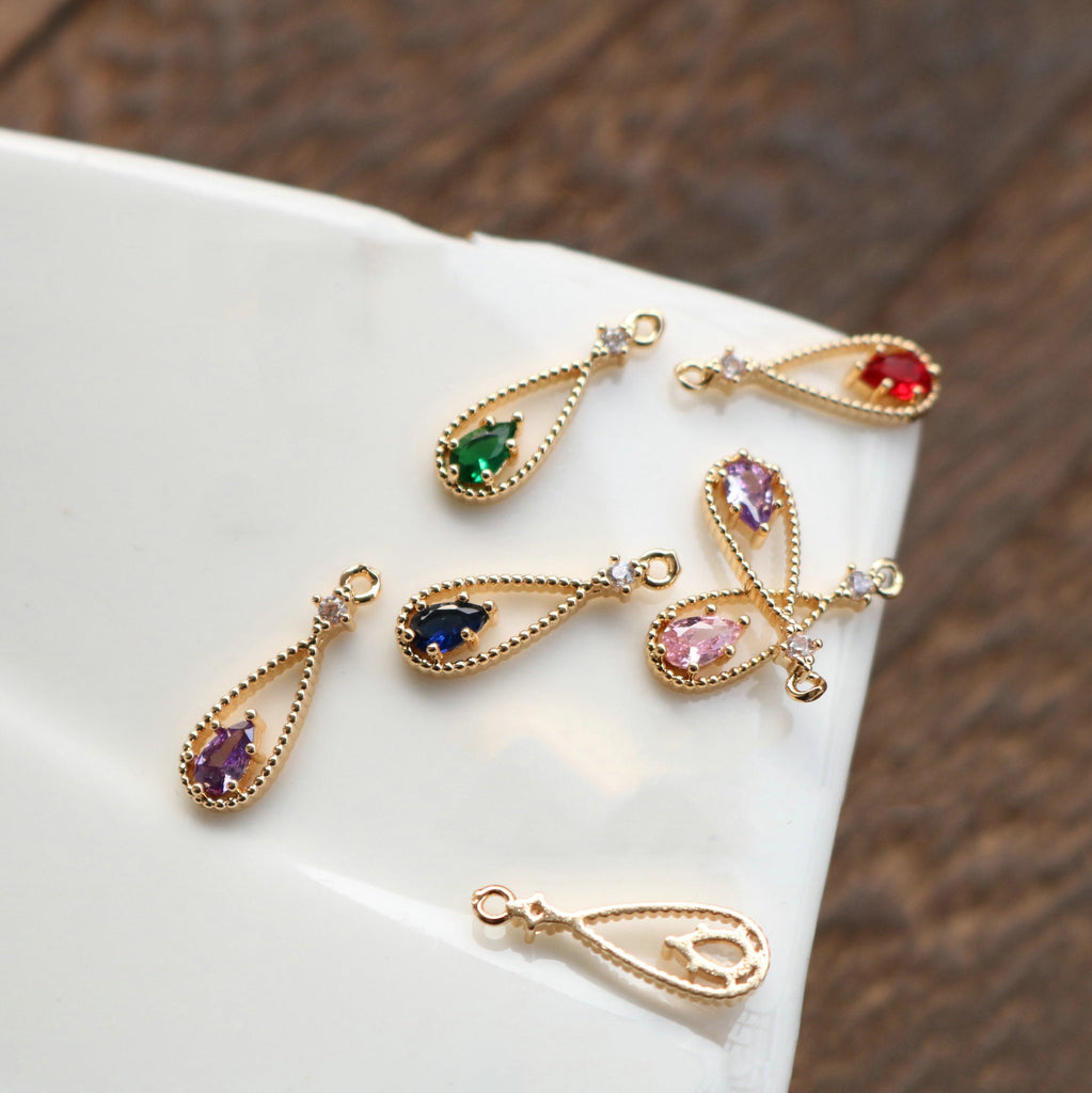 10 قطع - دلايات كريستال صغيرة على شكل دمعة، مطلية بالذهب عيار 14 قيراطًا، مقاس 6*16 مم، قطع مجوهرات HL048-F149