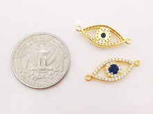 Load image into Gallery viewer, Blue Cubic Evil Eye Connector Charm, 18K Gold Plated Micro CZ Pave Connector, 24*10mm, Bracelet Making, Jewelry Findings S136