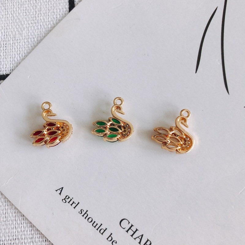 CZ Pave Little Swan Charm, Cubic Zircon Crystal Swan Pendant, Bracelet Necklace Pendant, 14K Gold Plated Charm, Jewelry Findings MY052-F234