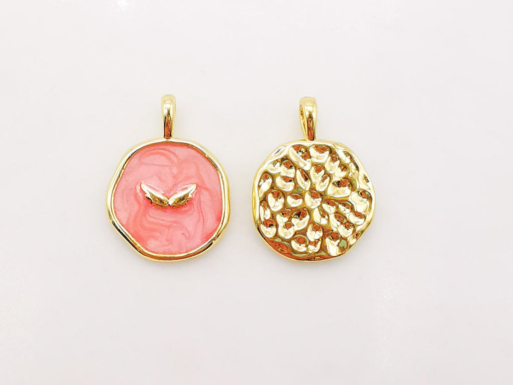 Multicolor Enamel Round Coin Charm, 18K Gold Plated Star/Heart/Moon/Wing/Light, 14mm, Necklace Bracelet Making Pendant, S910