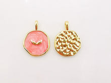 Load image into Gallery viewer, Multicolor Enamel Round Coin Charm, 18K Gold Plated Star/Heart/Moon/Wing/Light, 14mm, Necklace Bracelet Making Pendant, S910