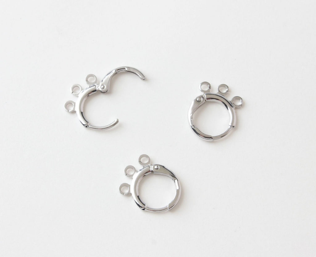 10pcs- Gold round Ear Hoops with 3 loops,  14K Gold/ Silver Plated Leverback Earrings, Huggie Hoops Earring BB075-ZX7023