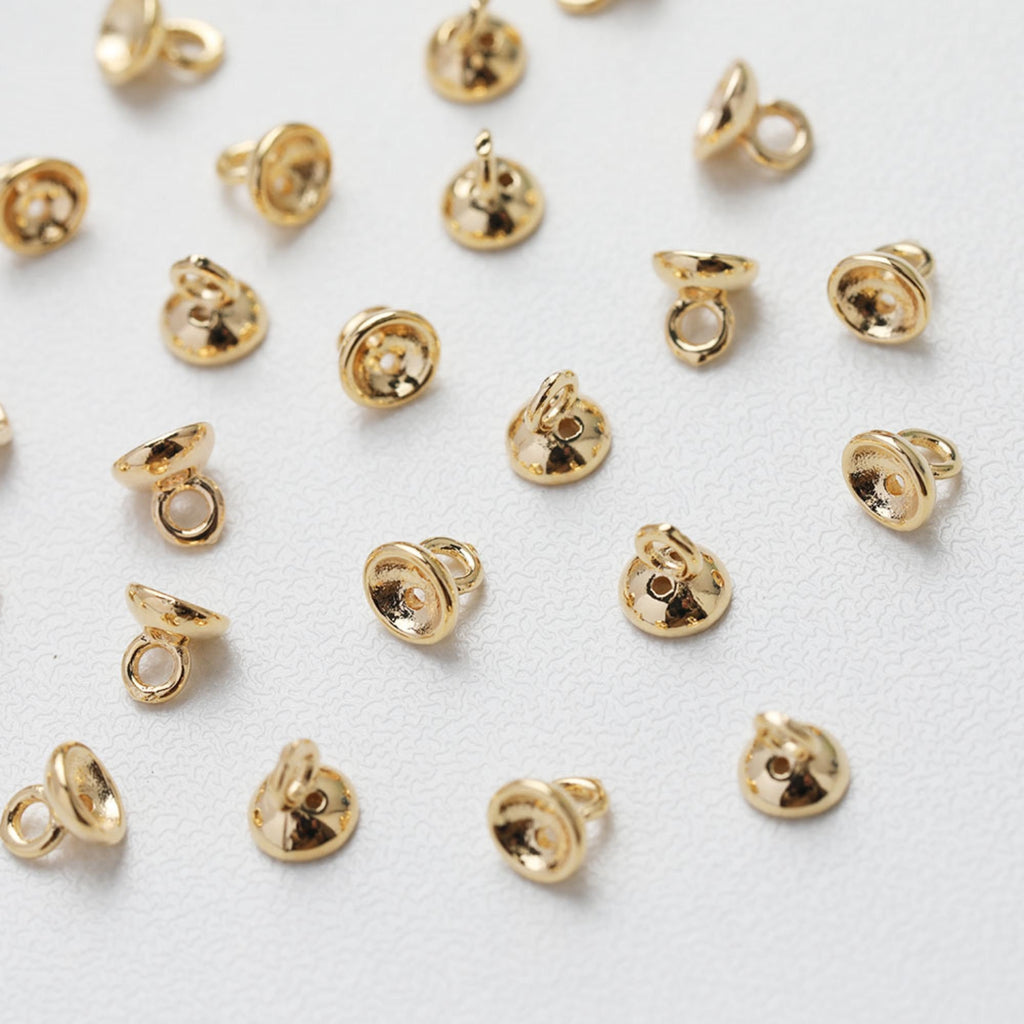 10pcs Beads Caps with holes, Bead Cones, 18K Gold Plated, With Loop, 4.3*4.3mm, Pearl Bead Caps, Jewelry Making GE111