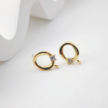 Load image into Gallery viewer, 2pcs 18K Gold Hammered Circle Post With Loop, S925 Silver Pin, Oval Stud Earring Nickel Free, Hypoallergenic Earring Findings D0233