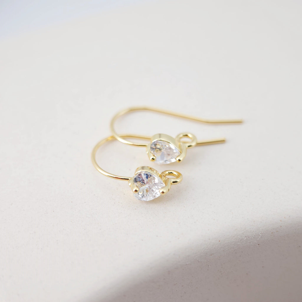 18K Gold Plated Ear Wires, heart Cubic Pave Earring Hooks, Nickel Free, Fish Hooks, Ear Wires for Jewelry Making D0169
