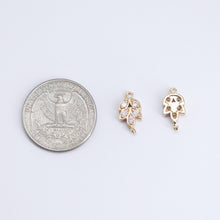 Load image into Gallery viewer, CZ Pave Leaf Connector, Cubic Zircon Crystal Leaf Charm, CZ Earring Charms, Gold Plated Brass Earring Charms, Jewelry Findings ZR008-F185
