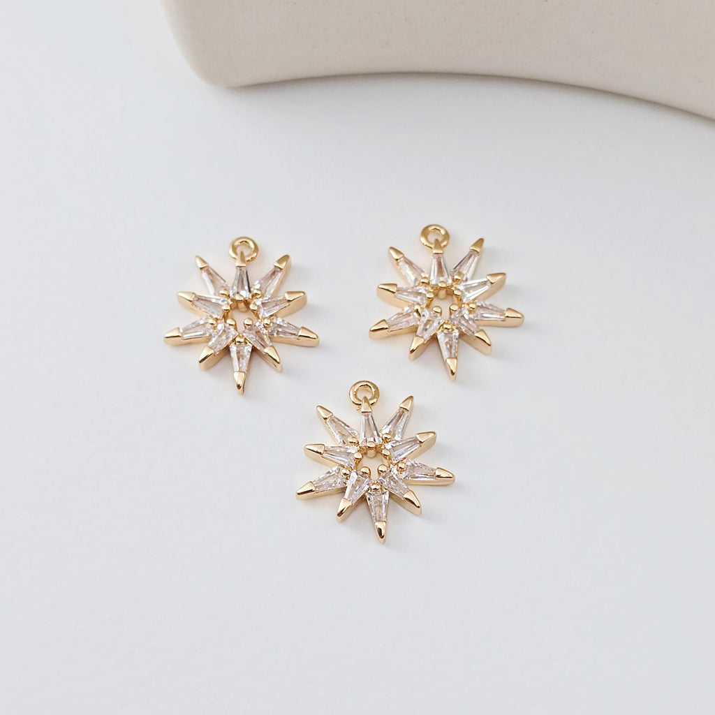 Shiny Star Charm, Cubic Zircon Crystal Pendant, CZ Earring Charms, 18K Gold Plated  Earring Charms, Jewelry Findings D0291