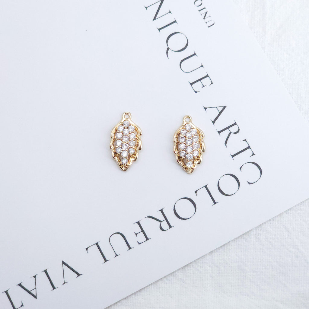 CZ Pave Leaf Charm, Cubic Zircon Crystal Leaf Pendant, CZ Earring Charms,  Real Gold Plated Brass Earring Charms, Jewelry Finding ZR009-F141