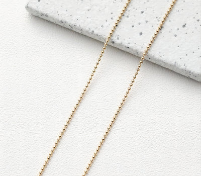 14K Gold Beads Chain, 2mm, 2.4mm in Flat, Necklace Link Chain, Unfinished Chain, Hypoallergenic, Necklace Making Findings GT007