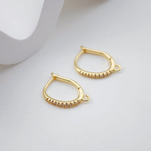 Load image into Gallery viewer, Ellipsoid CZ Pave Earring Hoop, Gold Plated Huggie Hoop Earring with Loop, Huggie Hoop DIY Earring  Findings,Handmade Earring Supplies D0097