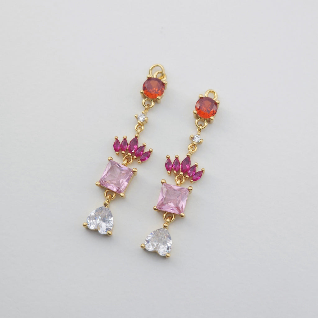 Elongated Cubic Tennis Charm, Link CZ Pendant, 18K Gold Plated Pendant, Earring Making Charm, Jewelry Findings S1163