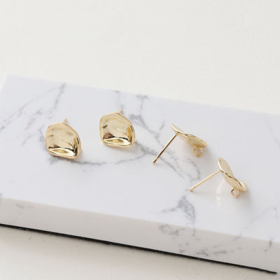 Hammered Irregular Earring Post, S925 Silver Pin, CZ Pave, Nickel Free Earrings, Irregular Shape Ear Stud with Loop JJ026-CX012