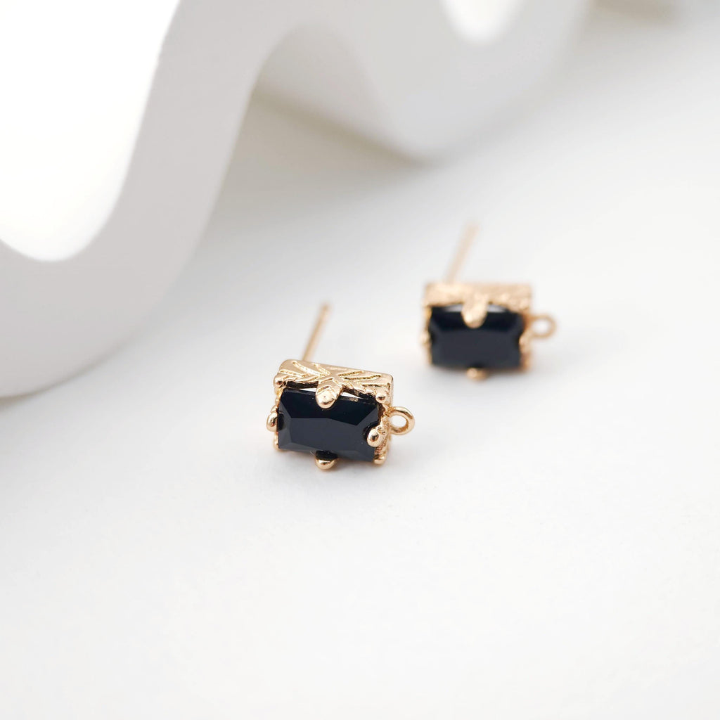2pcs Rectangular Ear Post with Loops, 5 Colors Gemstone, Nickel Free, CZ 18K Gold Plated Stud Earring Finding D0226