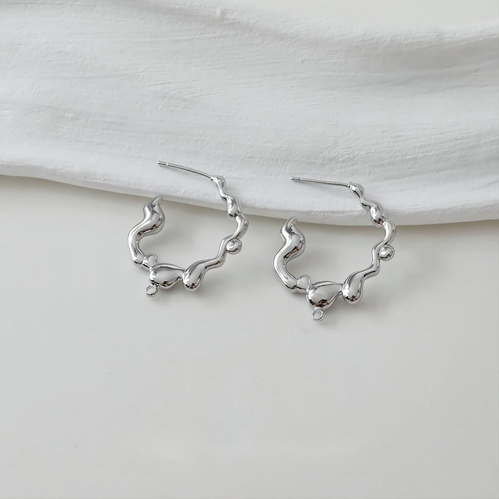 Irregular Drop Earring Post, 14K Gold/Silver, S925 Silver Pin Nickel Free Earrings, Circle Ear Stud with Loop GE028-D0016