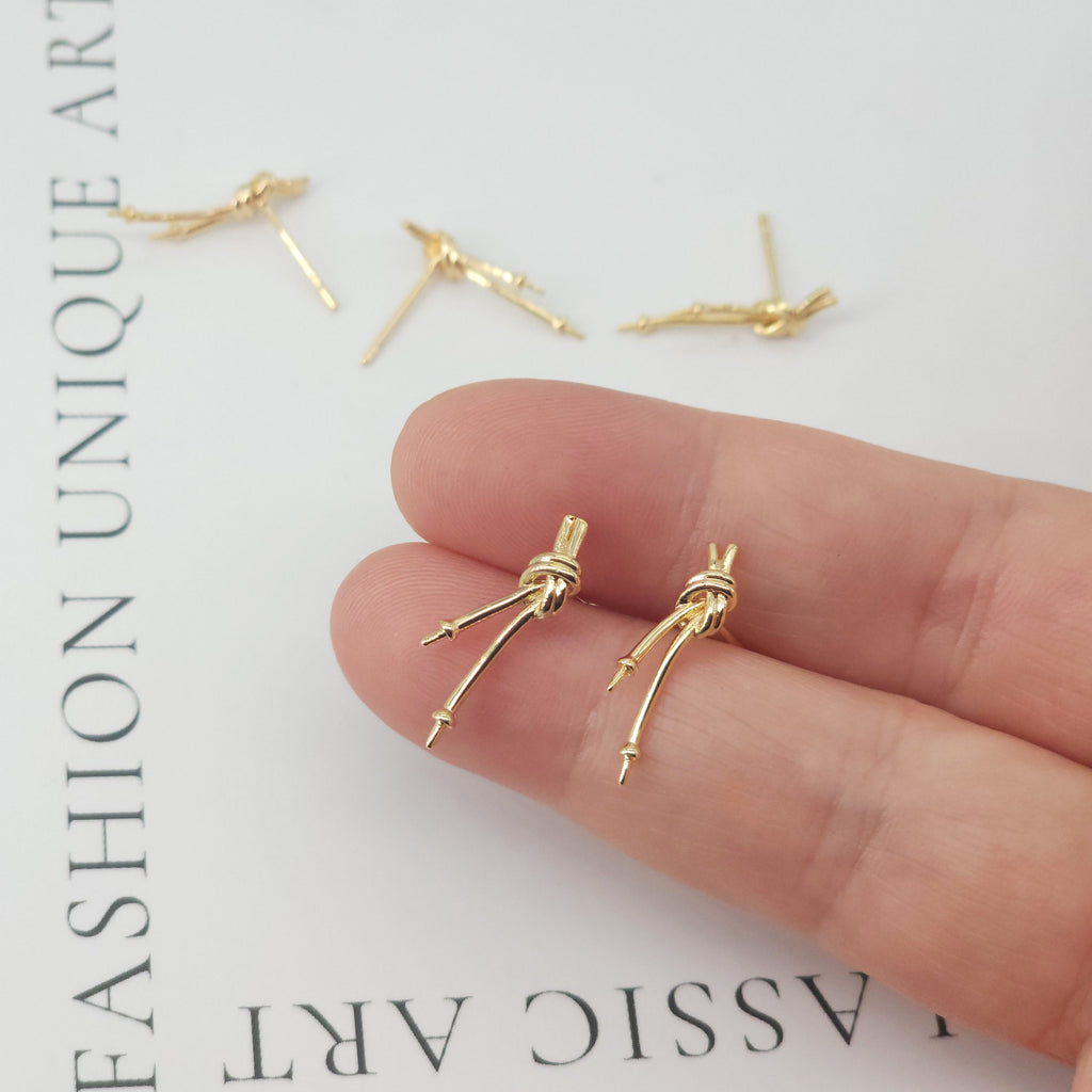 4pcs Gold Knot Earring Post With Loop, S925 Silver Ear Pin, Nickel Free Earrings, 18K Ear Stud Loop, Tie The Knot Earring Findings ZX027