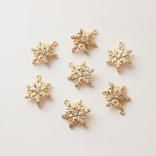 Load image into Gallery viewer, CZ Pave Moon⋆ Charm, Cubic Zircon Crystal Pendant, CZ Snowflake Charms,  Real Gold Plated Brass Earring Charms, Jewelry Findings BB037