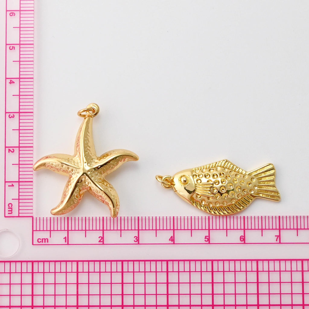 Hammered Starfish Charm, Fish Charm, 18K Gold Plated Charms, Marine Life Pendant, For Necklace And Earrings Making, Jewelry Findings S1452