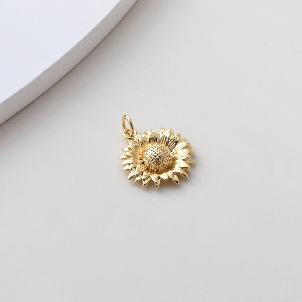 Sunflower/Round/Flower Moon Pendant, Pave CZ, Plant Charm, 18K Gold Plated, For Bracelet And Necklace Making, Jewelry Findings S1382