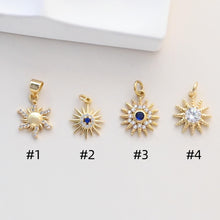 Load image into Gallery viewer, CZ Pave Sun Charms, Round Pendants, Crystal Cubic Pave Charms, 18K Gold Plated, Neckalce And Earring Making, Jewelry Findings S1340