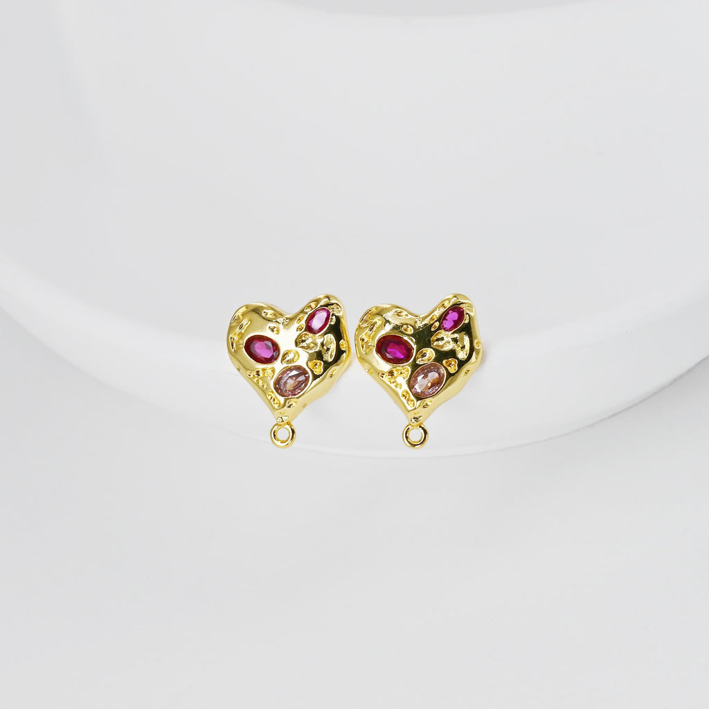 قرط على شكل قلب مطروق مع حلقة، مطلي بالذهب عيار 18 قيراطًا، مرصع بأحجار الزركونيا المكعبة، دبابيس فضية S925 خالية من النيكل، أقراط على شكل قلب D0460