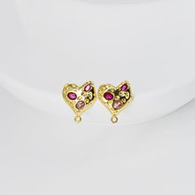 تحميل الصورة إلى عارض المعرض، قرط على شكل قلب مطروق مع حلقة، مطلي بالذهب عيار 18 قيراطًا، مرصع بأحجار الزركونيا المكعبة، دبابيس فضية S925 خالية من النيكل، أقراط على شكل قلب D0460