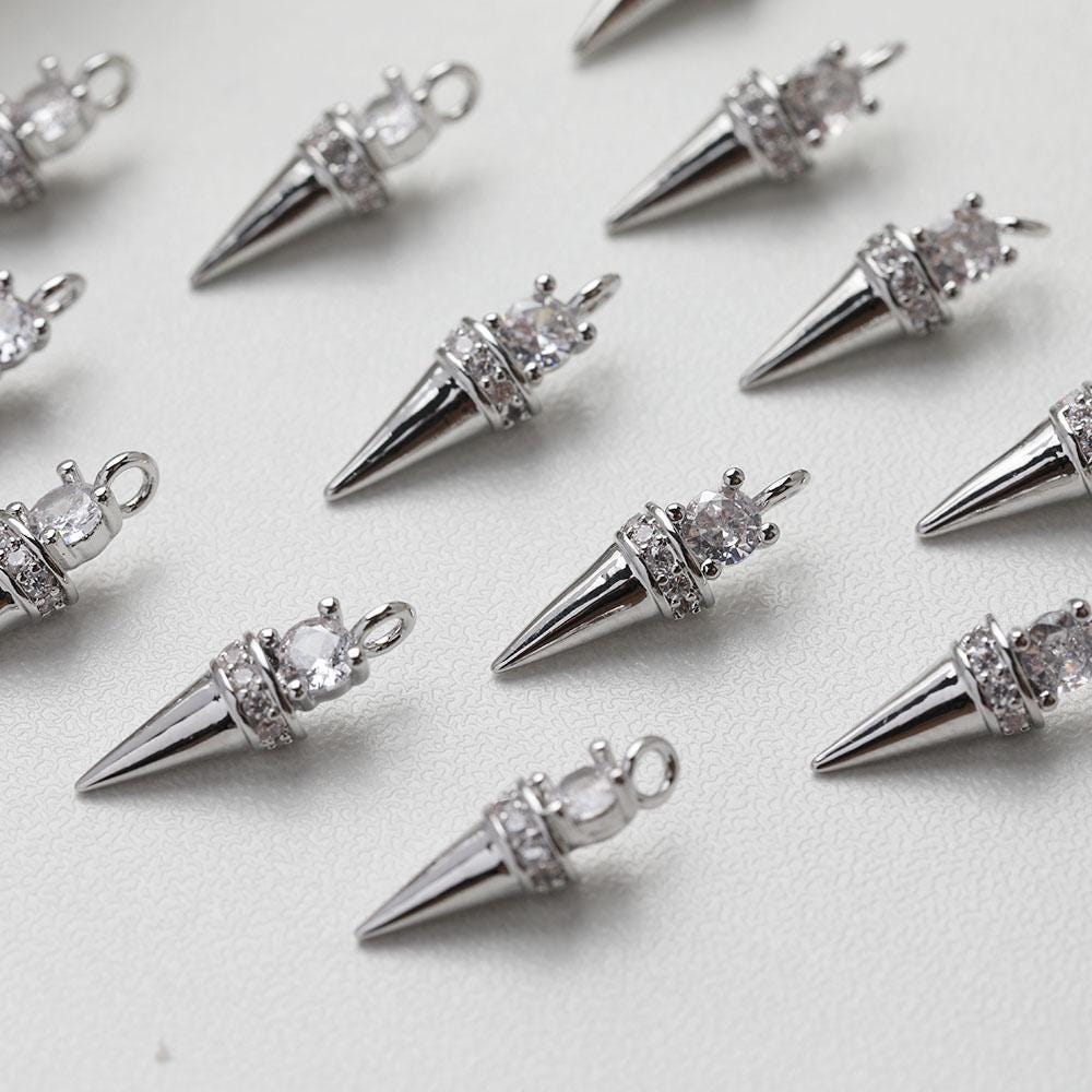 Cone Pendant, CZ Pave, 18K Gold Plated Charm, Earring Making Findings, Necklace Making Charms, Jewelry Findings GZ620