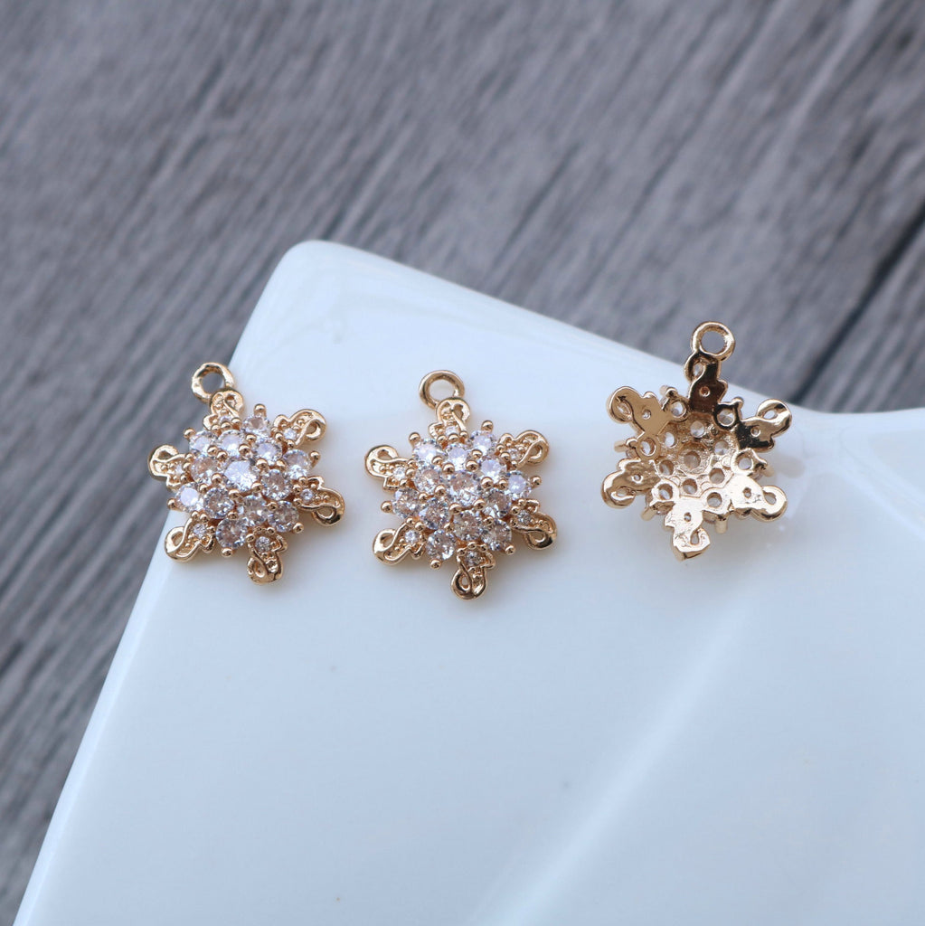 CZ Flower Charm, Cubic Zircon Crystal Flower Pendant, CZ Earring Charms,  Real Gold Plated  Earring Charms, Jewelry Findings HL006-F020