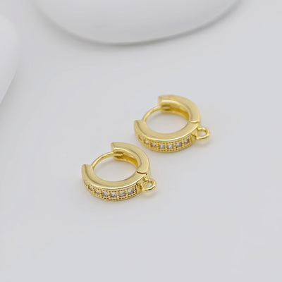 Cubic Zirconia Ear Hoops Multicolor Pave Crystal , 12.5mm, 18K Gold Plated Leverback Earrings, Huggie Hoops Earring D0558
