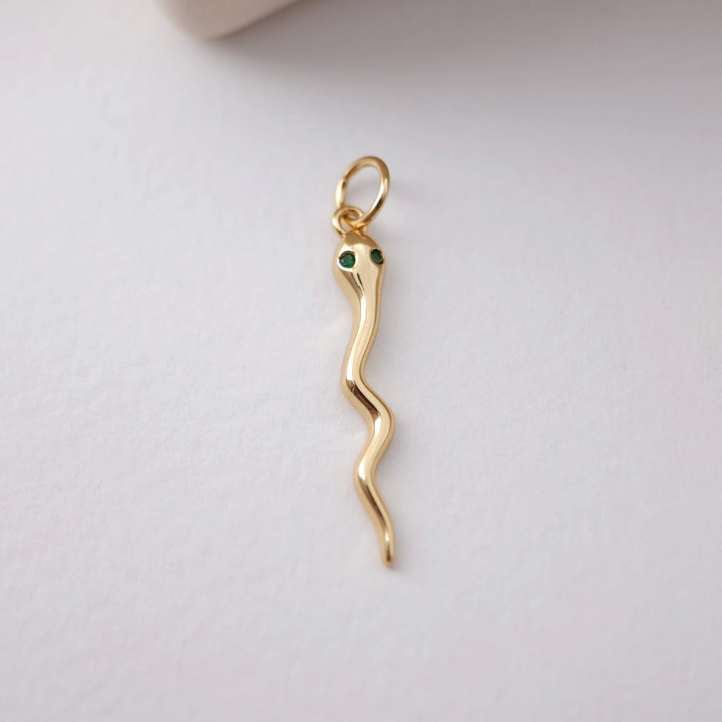 Snake Charm, 18K Gold Plated Snake Pendant for Necklace Making, CZ Pave Charm, Jewelry Finding S1205