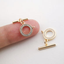 Load image into Gallery viewer, Four Leaf Clover/Circle/Heart OT Toggle Clasps, 18K Gold Plated OT Buckle, CZ Pave, Necklace Closure, Connectors Clasps, ZX051