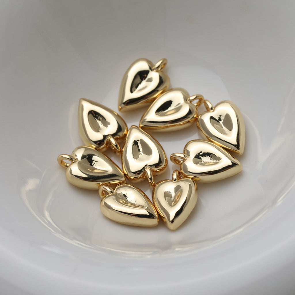 Gold Heart Pendant, Carved Heart, Tiny Heart Charm for Necklace Making, Jewelry Findings GT048