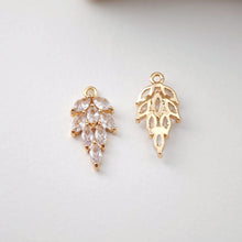 Load image into Gallery viewer, CZ Pave Leaf Charm, Cubic Pendant, Earring Connectors, Real Gold Plated Brass Earring Charms, Jewelry Findings D0070