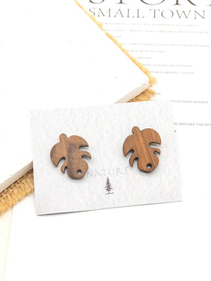 4PCS Wood Earrings, Monstera Leaf Wooden Earrings for women, Reclaimed Walnut Wood, Nickel Free, Boho Wood Earring Finding JT913