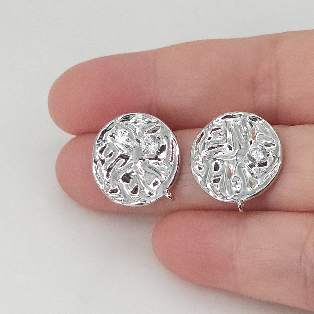 10pcs Round Earring Post with Loop, 14K White Gold Plated, S925 Silver Pin Nickel Free Earrings, Knot Ear Stud with Loop ZX141