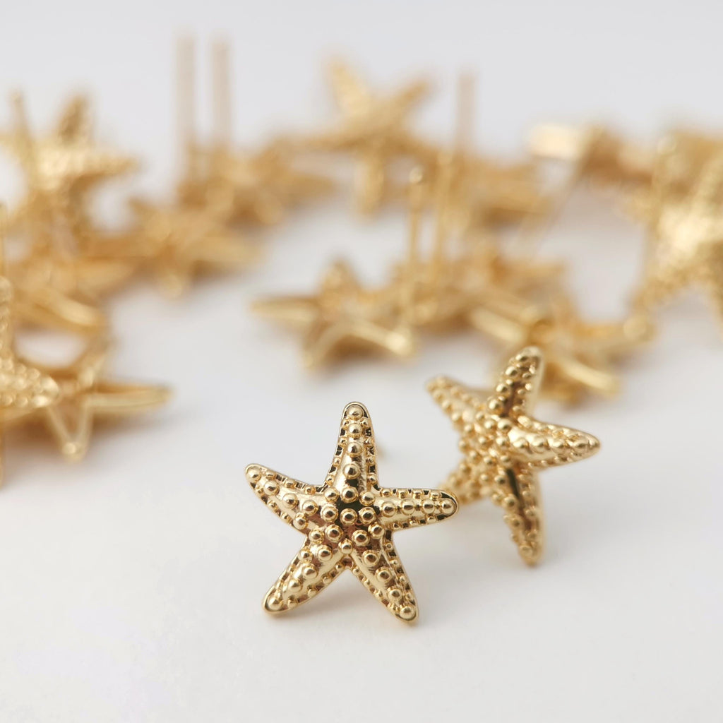 10pcs Gold Starfish Earring Post, S925 Silver Pin Nickel Free Earrings, Starfish Shape Ear Stud with Loop, Z099