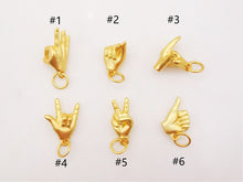 Load image into Gallery viewer, Matte Gold Hand Gestures Charm, 18K Sand Gold Plated Hand Symbol Charm Pendant, Necklace Bracelet Making charms, Jewelry Findings S624