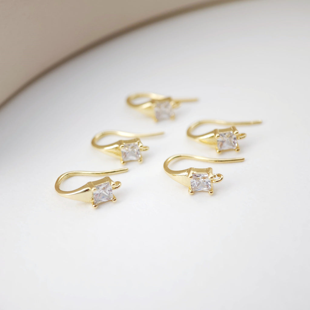 Alambres para pendientes chapados en oro de 18 quilates, ganchos cuadrados con pavé cúbico, sin níquel, ganchos para pez, alambres para bisutería D0172