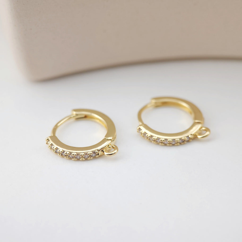 Cubic Zirconia Ear Hoops Multicolor Pave Crystal , 14mm, 18K Gold Plated Leverback Earrings, Huggie Hoops Earring D0146