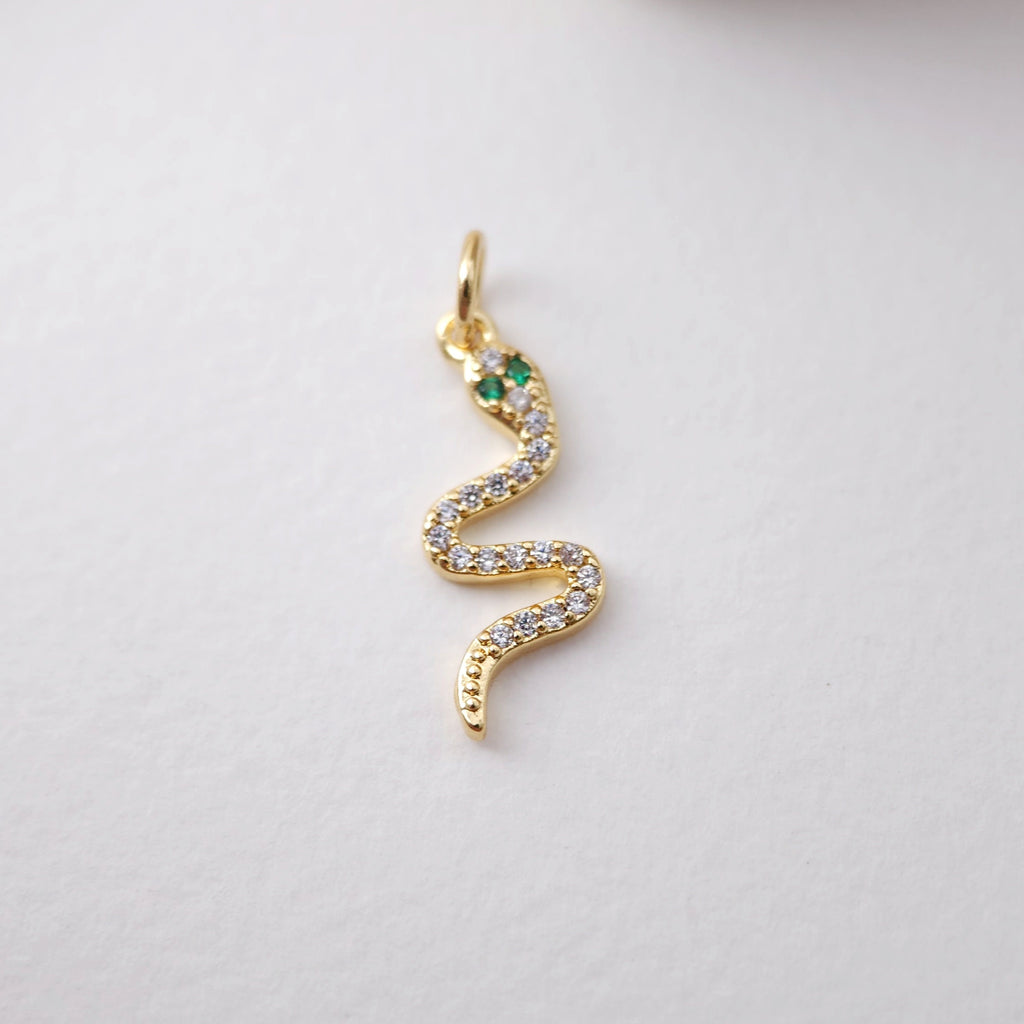 Snake Charm, 18K Gold Plated Snake Pendant for Necklace Making, CZ Pave Charm, Jewelry Finding S1205