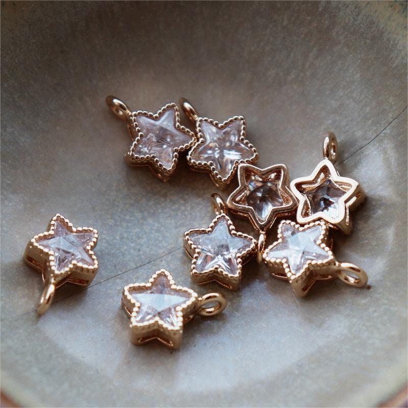 20pcs CZ Pave Tiny Star Charm, Crystal Pendant, Earring Connectors, Real Gold Plated Brass Earring Charms, Jewelry Findings JY019-F162