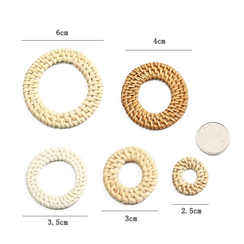 Rattan Weaving Round-shaped Earring Findings, Boho earring making, Vacation Style Hawaii Handmade Earring Finding BS011
