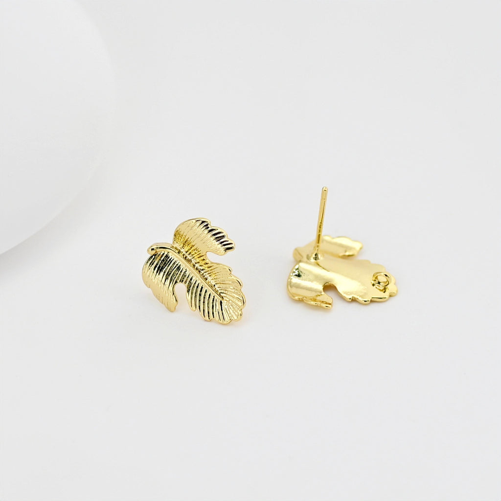 Gold Leaf Earring Post With Loop, S925 Silver Pin, Nickel Free Earrings, Ear Stud Loop, Hypoallergenic Earring Findings D0412