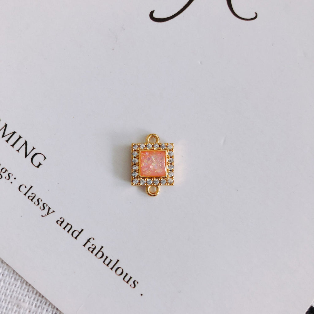 10 conectores cuadrados de resina con colgante de lámina dorada, pavé de circonitas cúbicas, para pulsera y collar, chapado en oro de 14 quilates, accesorios de joyería MY055-F002