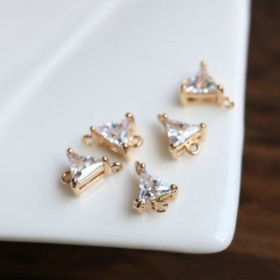 10pcs Triangular Connector, Cubic Zircon Crystal Pendant, Bracelet Necklace Pendant, 14K Real Gold Plated, Jewelry Findings HL066-F134