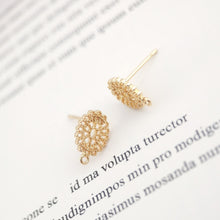 Load image into Gallery viewer, Vintage Openwork Earring Post With Loop,  Ear Pin Nickel Free Earrings, Oval Ear Stud, Hypoallergenic Earring Findings ZX034