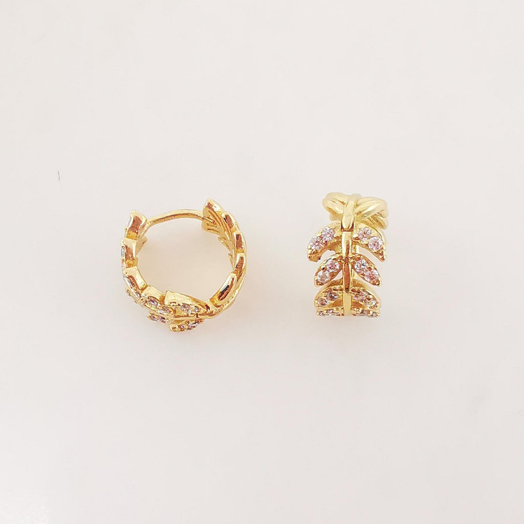 Leaf Cubic Ear Hoops Pave Crystal, 13mm, 18K Gold Plated Leverback Earrings, Leaf Huggie Hoops Earring S20269